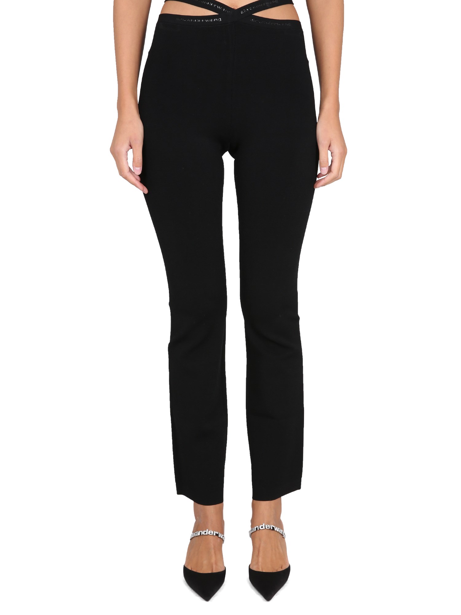 ALEXANDERWANG.T    VISCOSE KNIT LOGO CRISSCROSS LEGGINGS