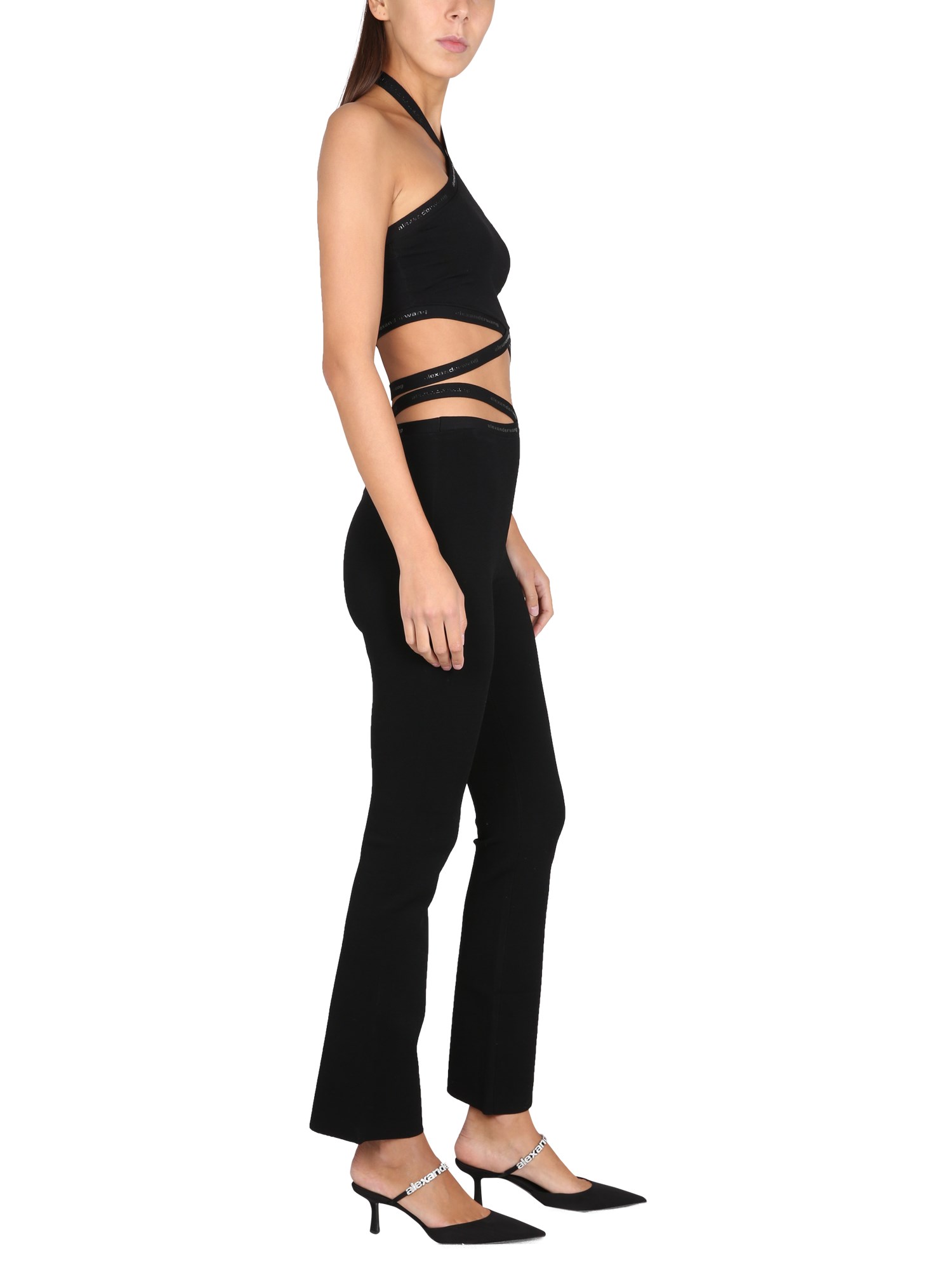 ALEXANDERWANG.T    VISCOSE KNIT LOGO CRISSCROSS LEGGINGS