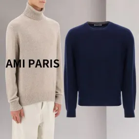 AMI PARIS  |Pullovers Unisex Wool Cashmere Long Sleeves Plain Logo