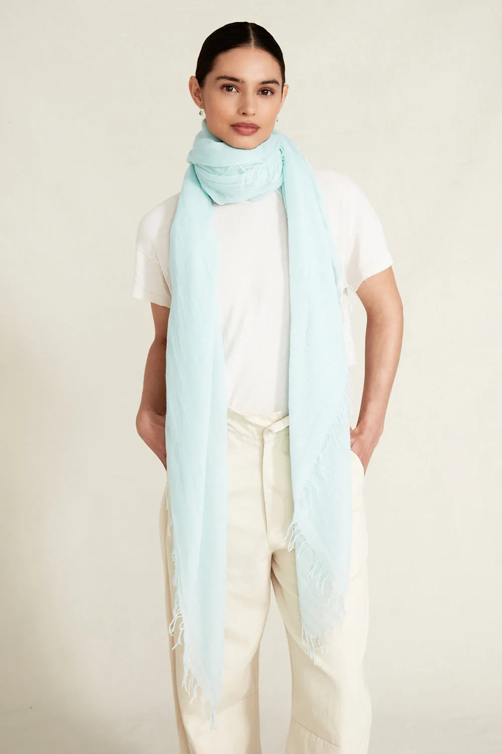 Aqua Blue Cashmere and Silk Scarf