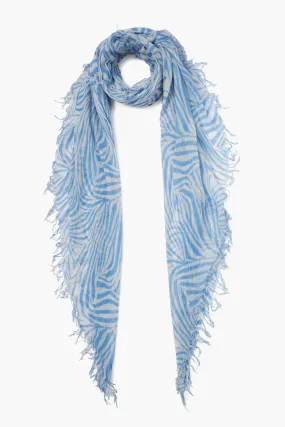 Baby Blue Zebra Print Cashmere and Silk Scarf