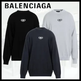 BALENCIAGA  |Crew Neck Pullovers Unisex Long Sleeves Cotton Logo Luxury