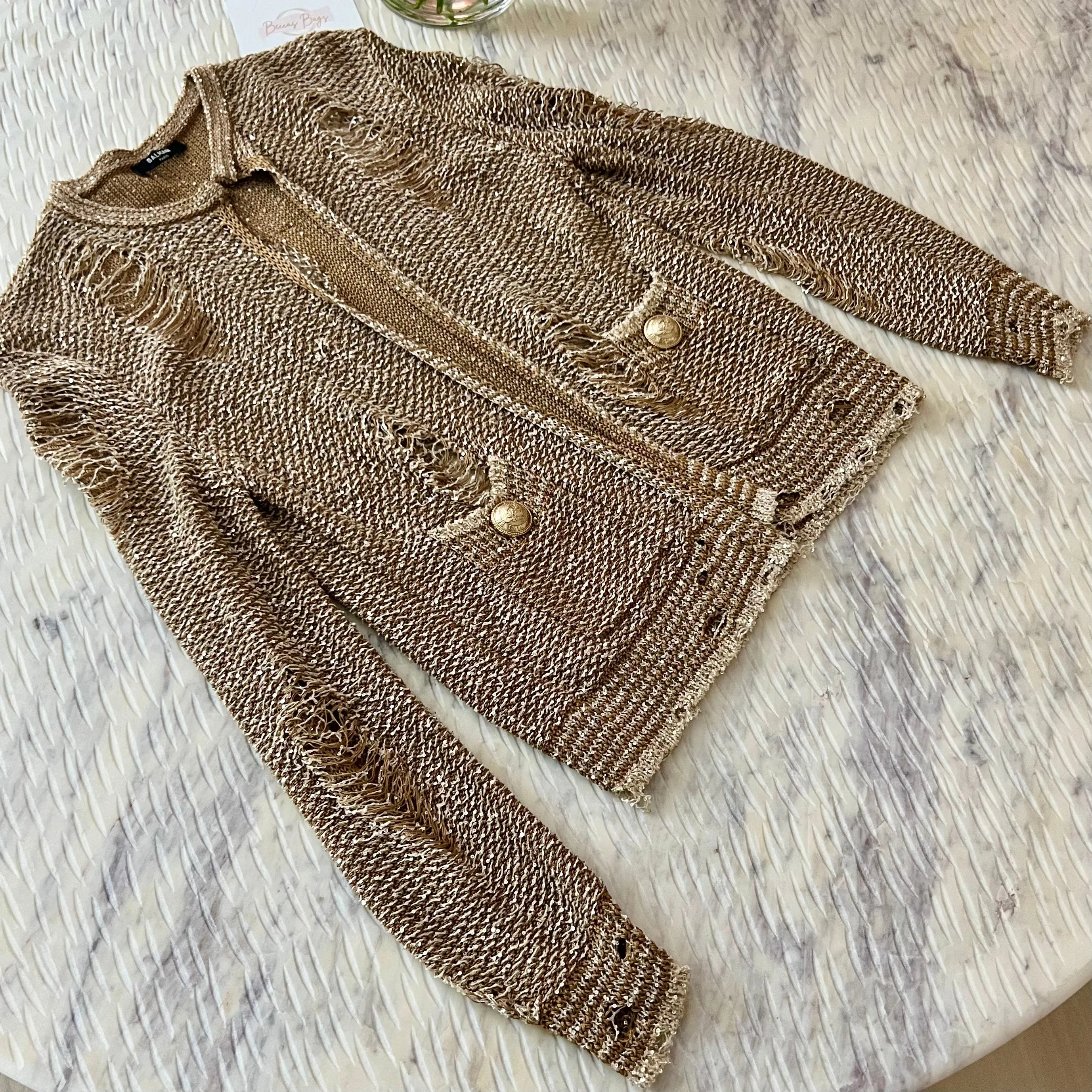 Balmain Distressed Sequin Cardigan