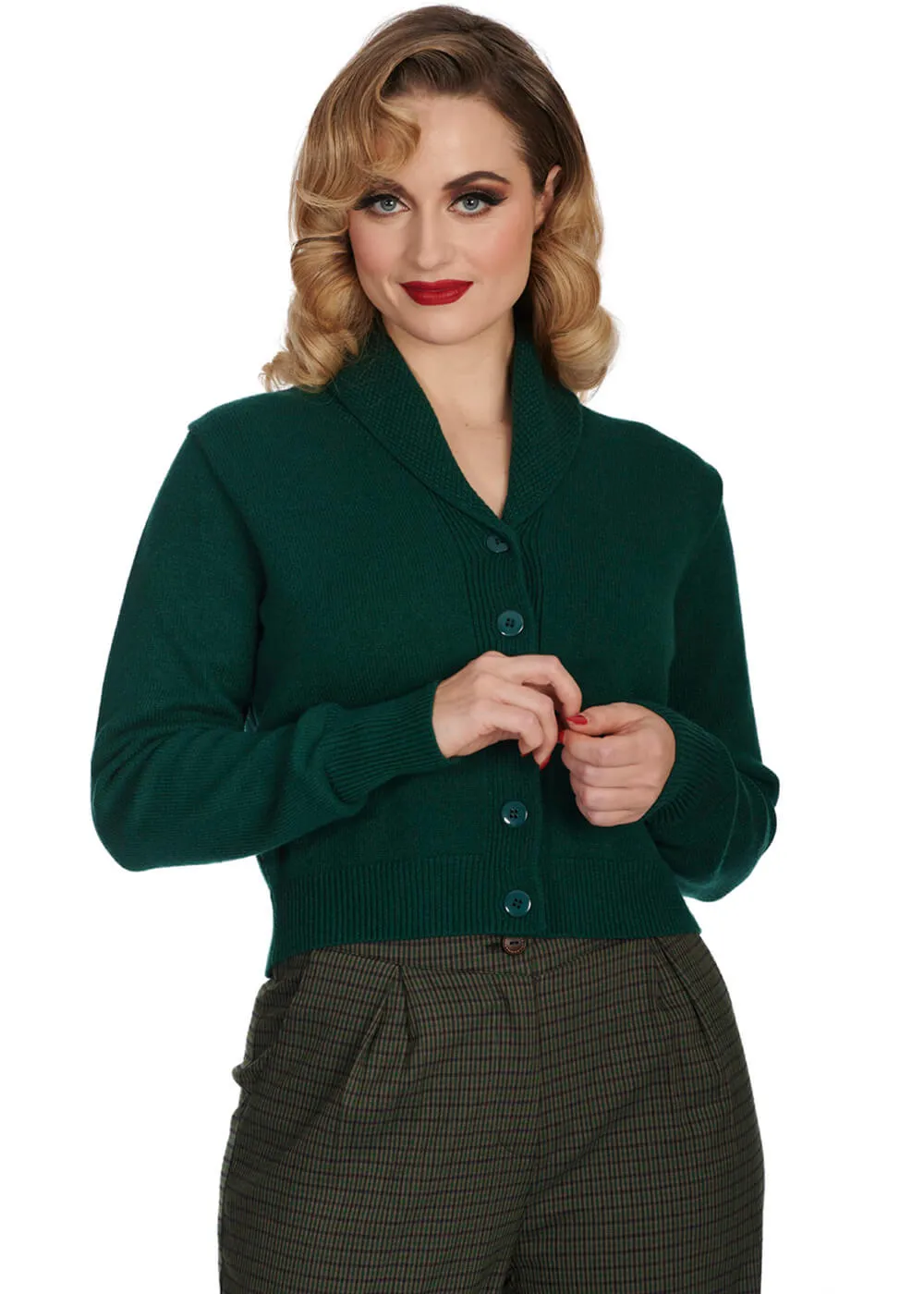 Banned Violet Collar 50's Cardigan Bottle Green