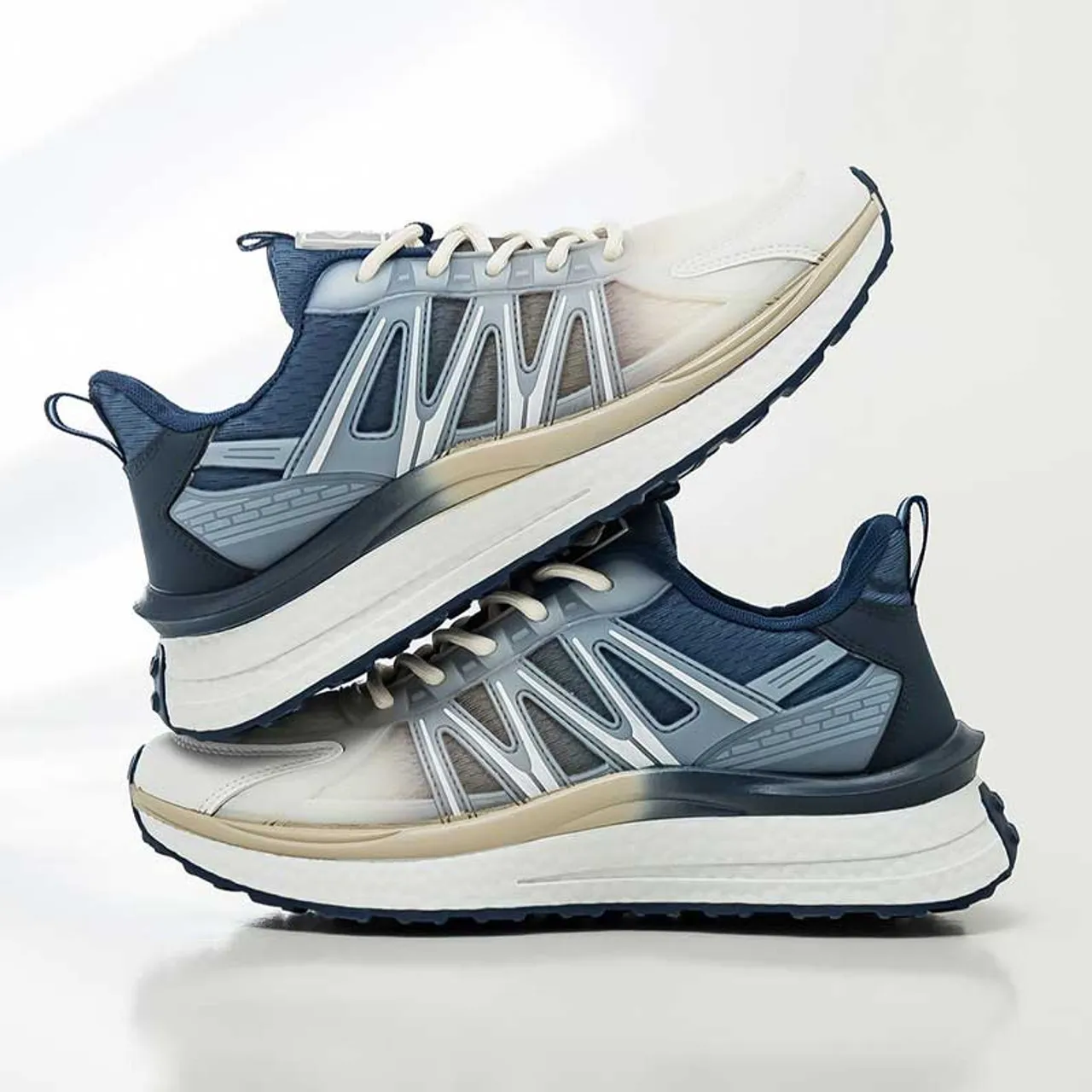 Beige blue logo pattern stripe shoe sneaker