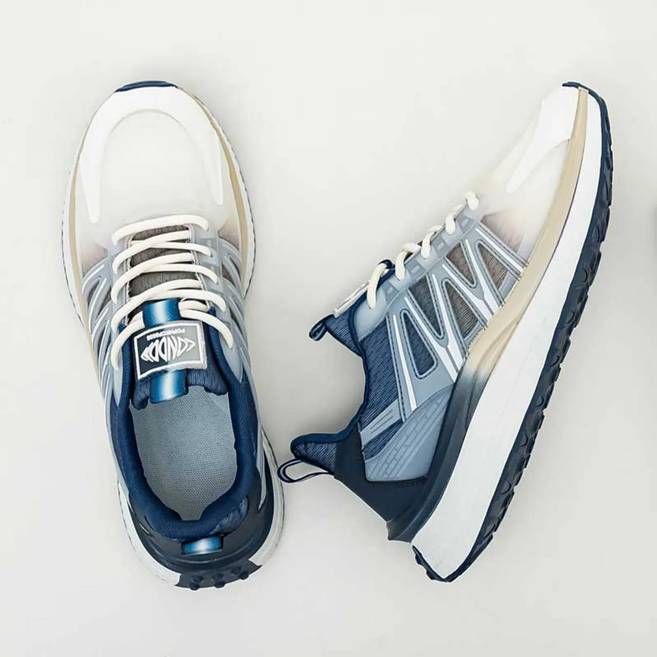 Beige blue logo pattern stripe shoe sneaker