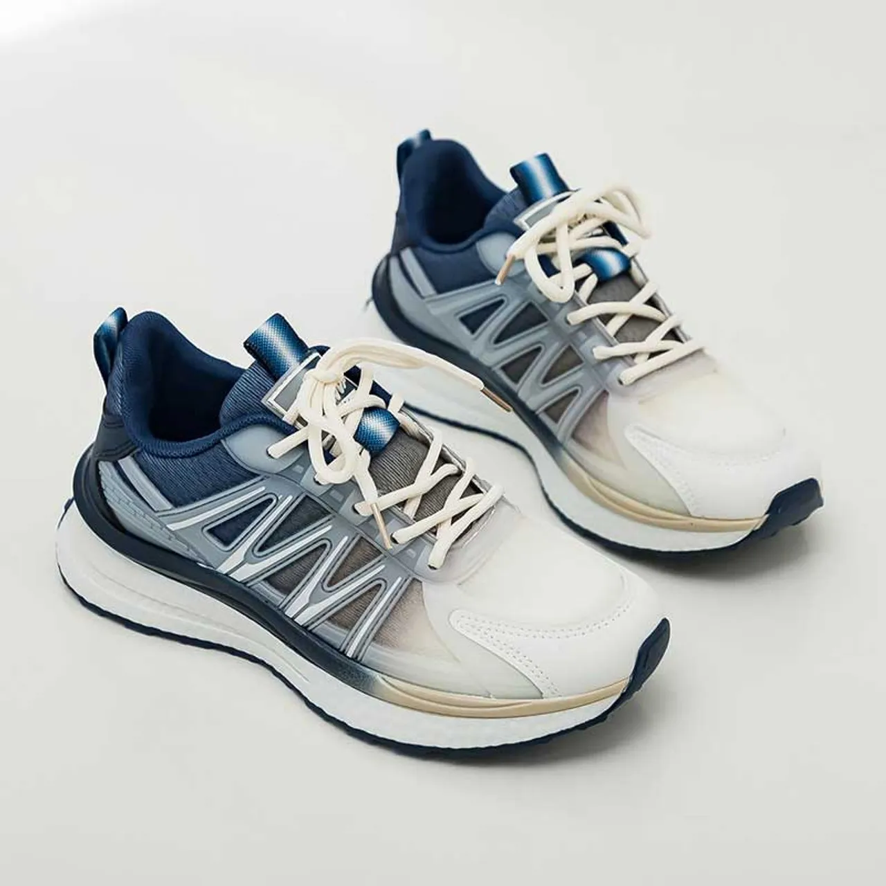 Beige blue logo pattern stripe shoe sneaker