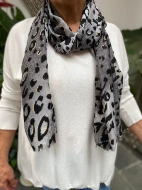 Black Gold Accent Leopard Print Scarf