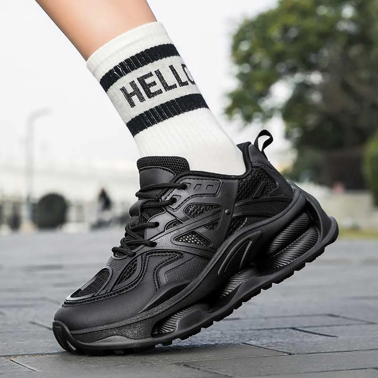 Black hollow mesh plain sport shoe sneaker