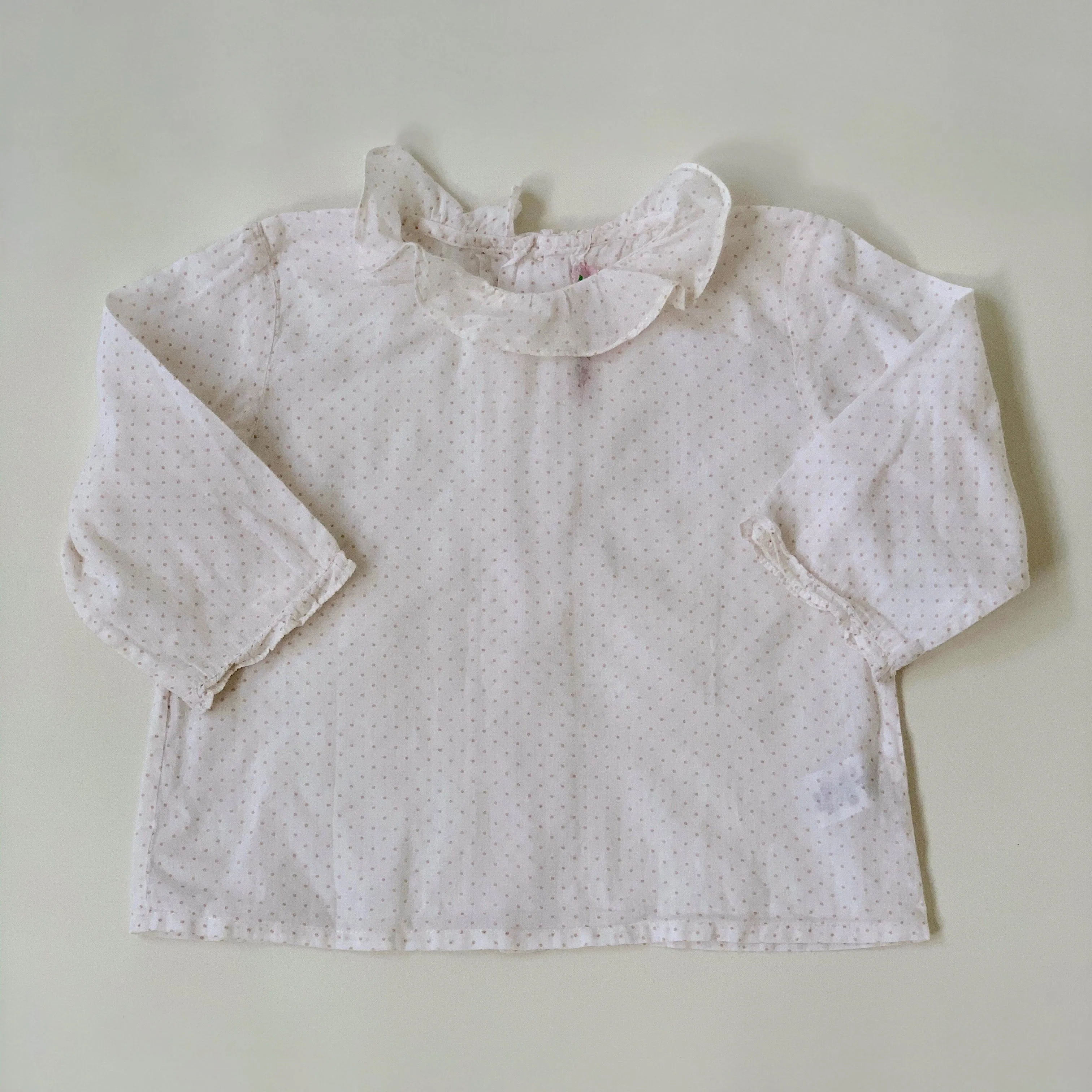 Bonpoint White Polka Dot Blouse With Collar: 6 Months