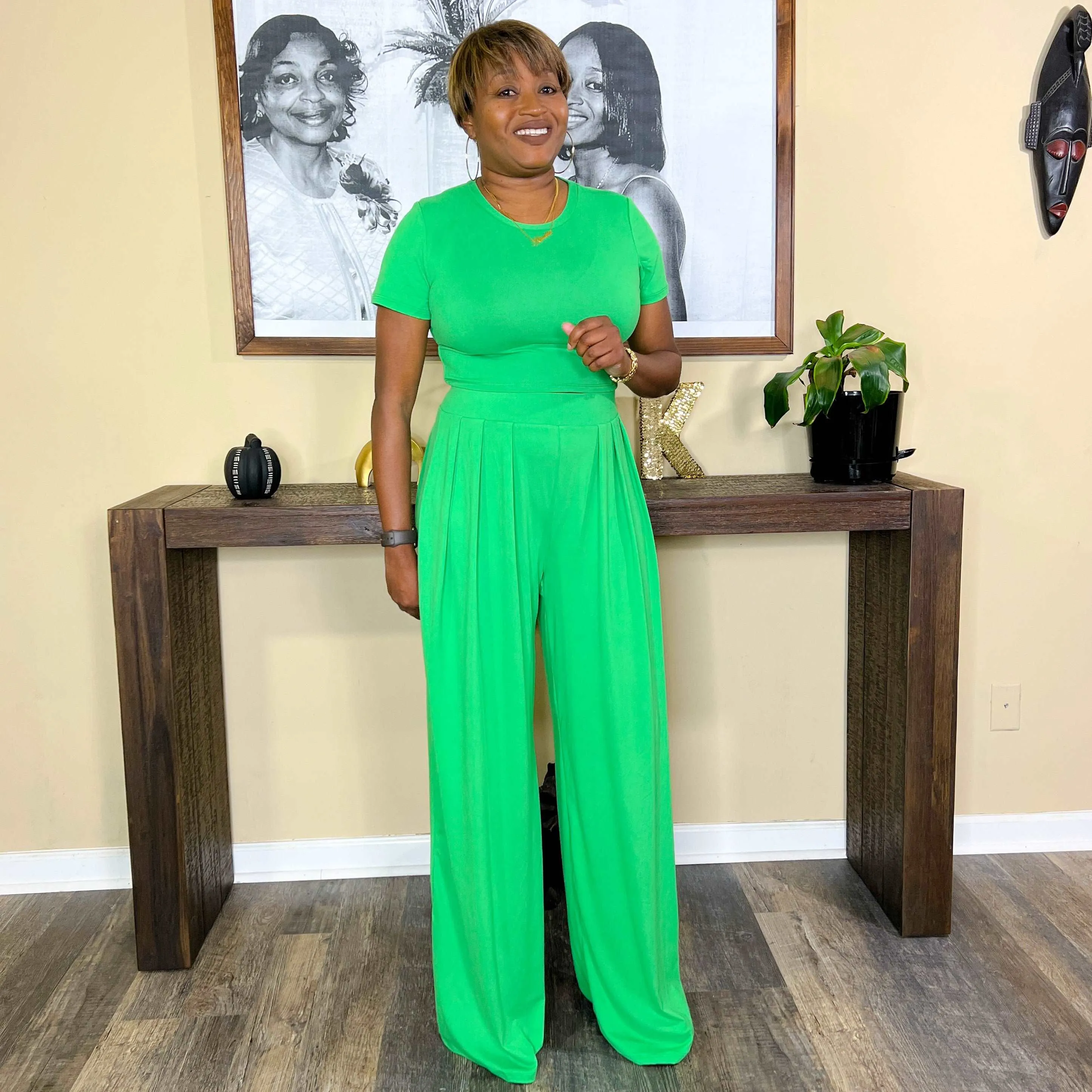 'Bree' Palazzo Pants Set - Kelly Green