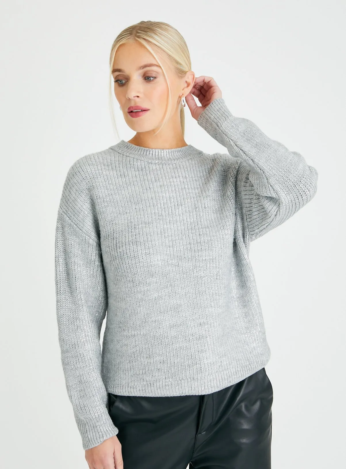 Buy Metallic Grey Crew Neck Jumper 20 | Jumpers | Tu