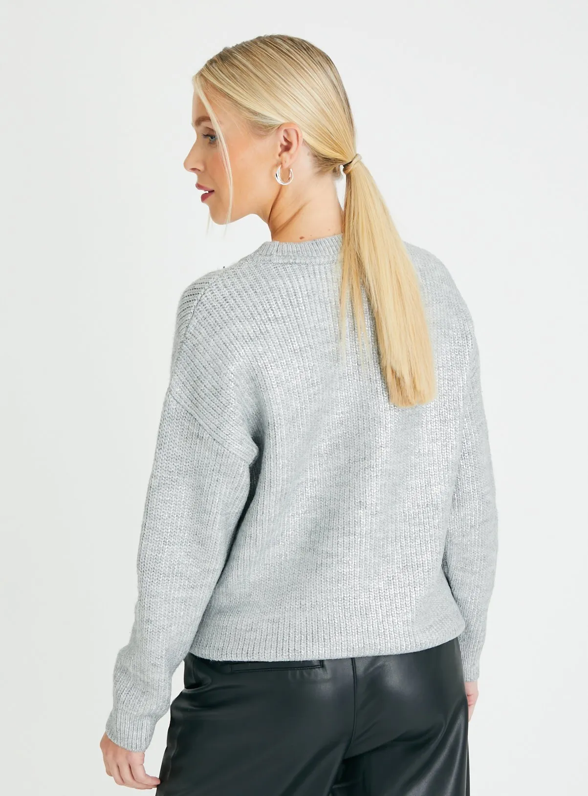 Buy Metallic Grey Crew Neck Jumper 20 | Jumpers | Tu