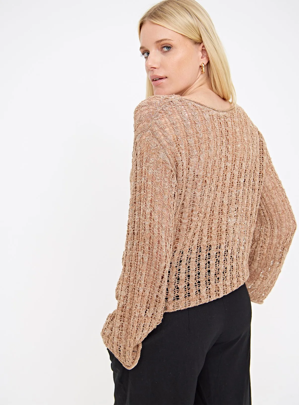 Buy Tan Pointelle Metallic Open Knit Jumper 18 | Jumpers | Tu