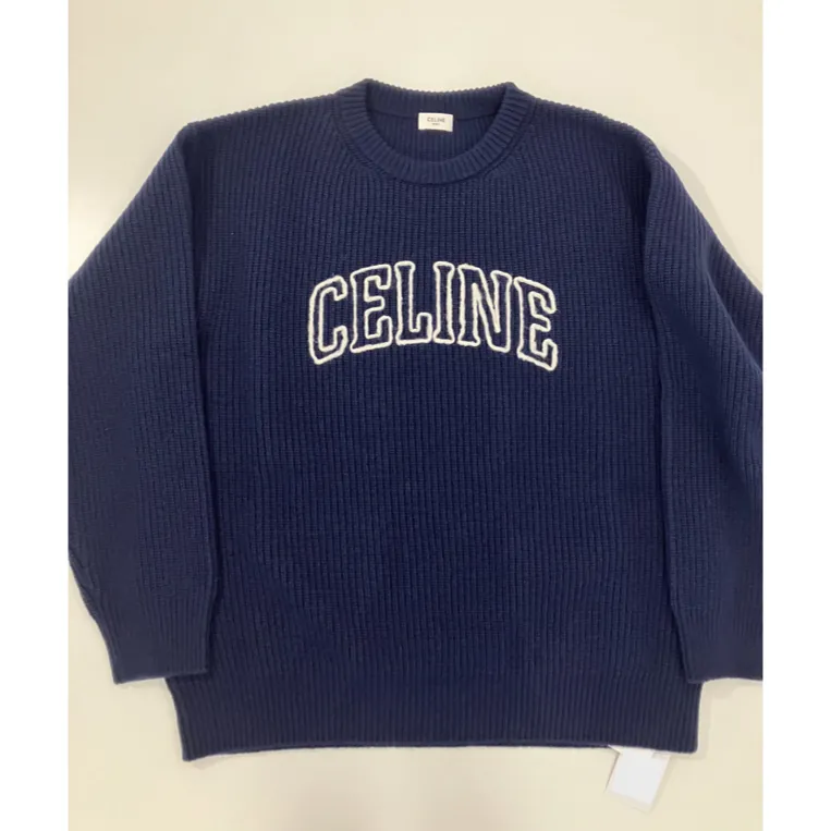 CELINE  |Crew Neck Pullovers Wool Long Sleeves Plain Logo Luxury