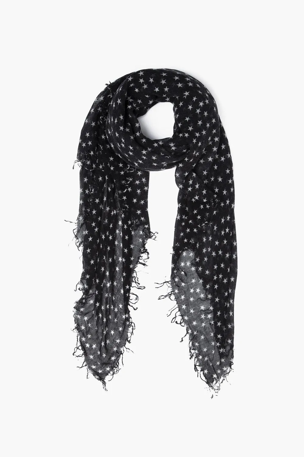 Chan Luu Scarf Soft Cashmere Silk Wrap Star Print Black on White Duster Bag