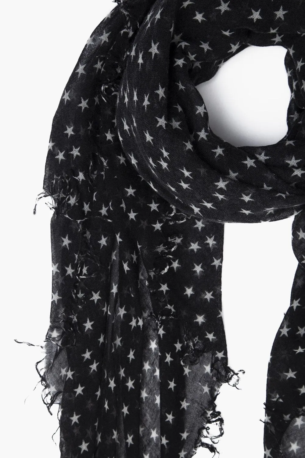 Chan Luu Scarf Soft Cashmere Silk Wrap Star Print Black on White Duster Bag