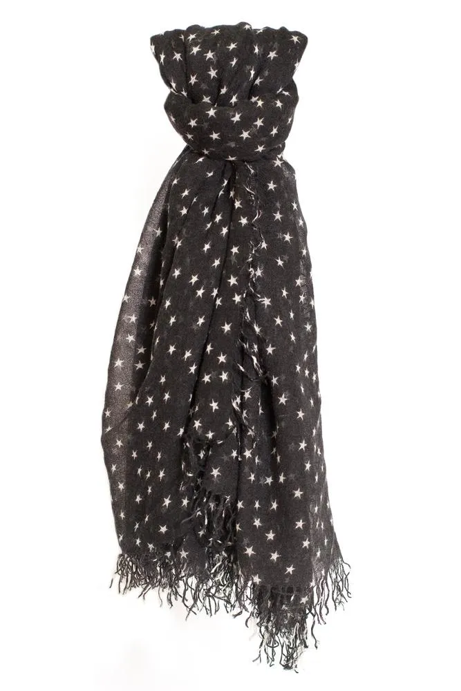 Chan Luu Scarf Soft Cashmere Silk Wrap Star Print Black on White Duster Bag