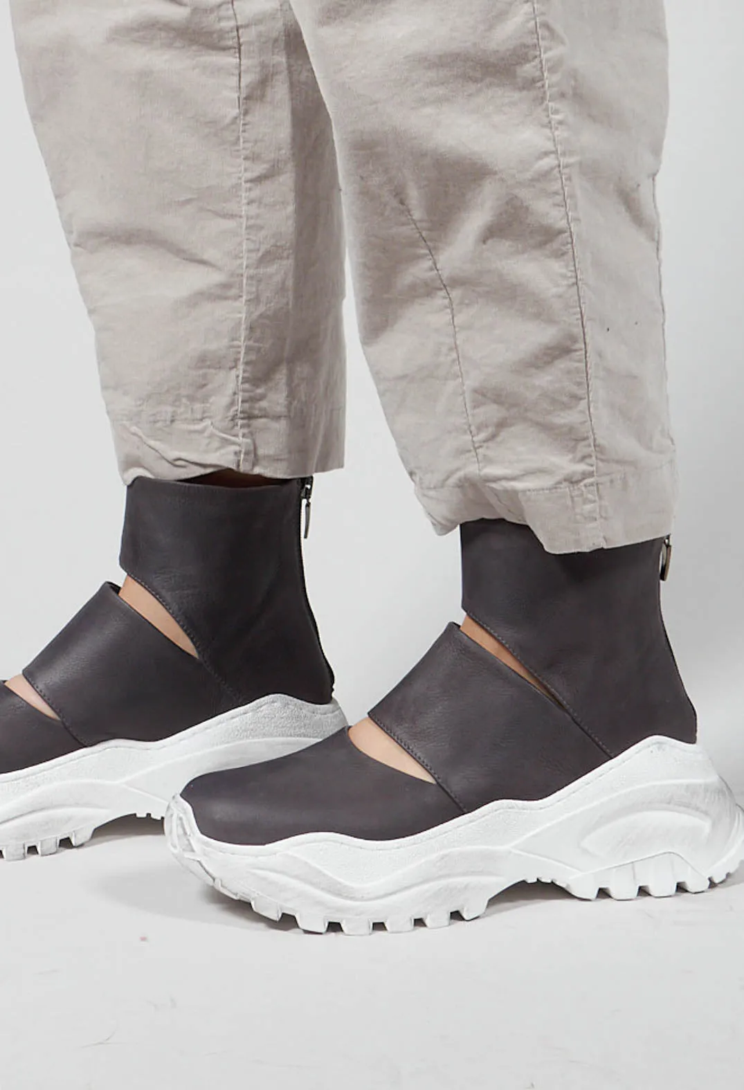 Chunky Sole Cut Out Boots in Gasoline Fumo