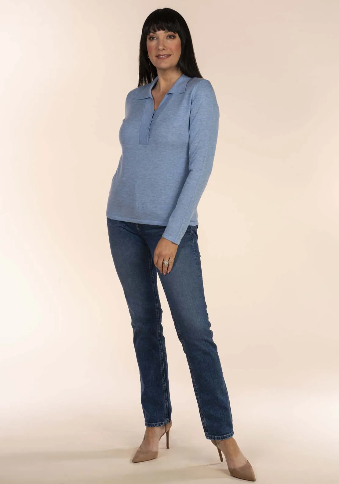 Collar Fine Knit Jumper - Blue