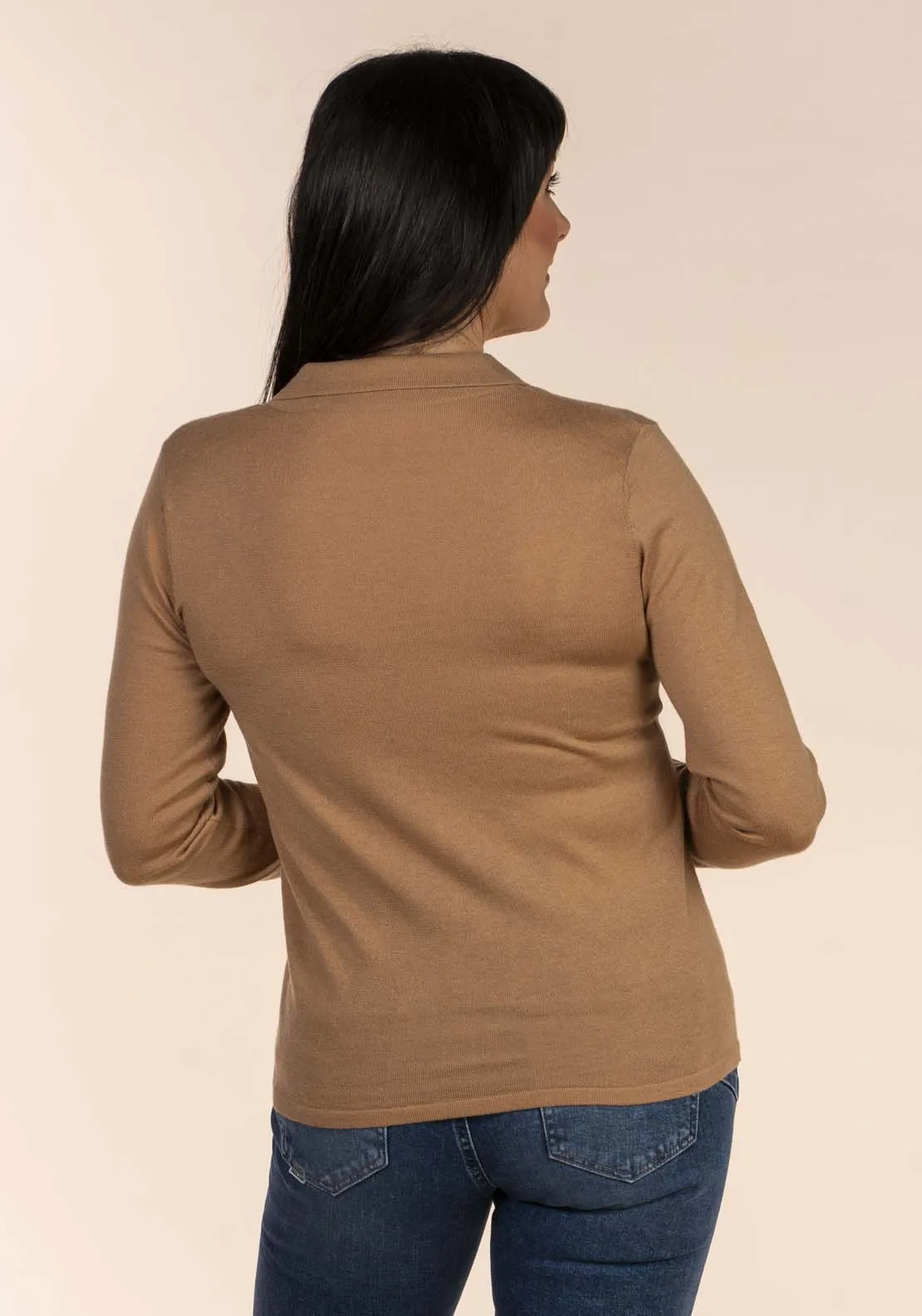 Collar Fine Knit Jumper - Toffee