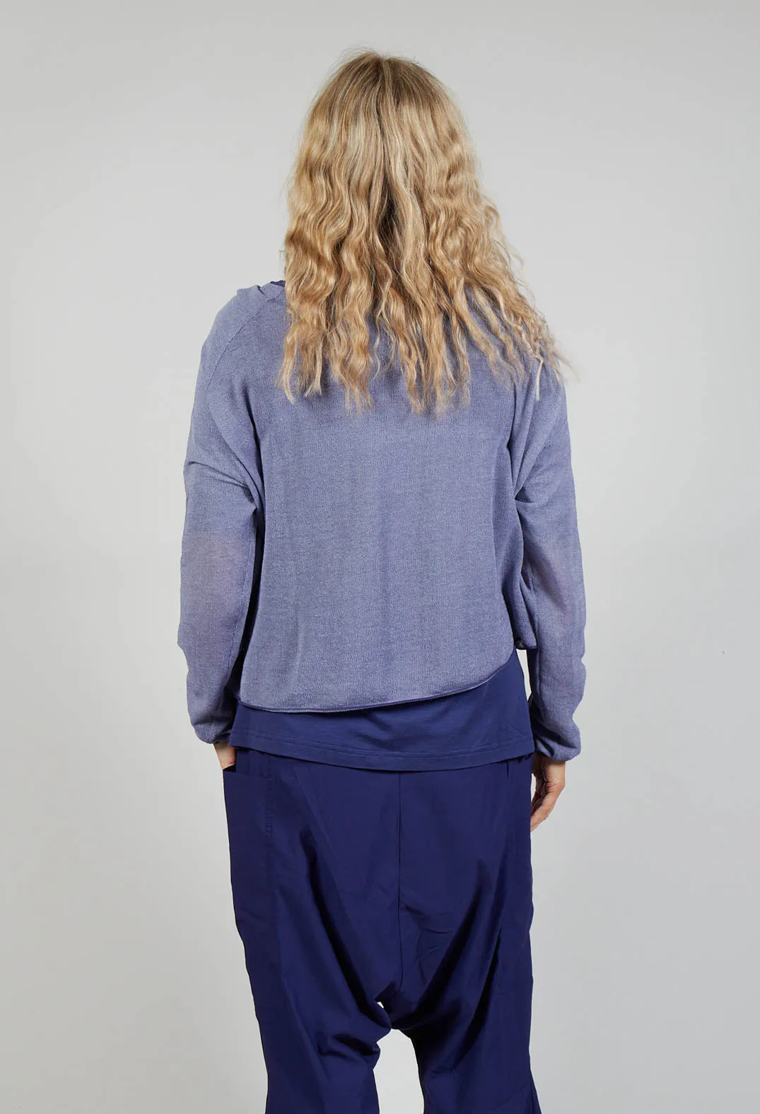 Cropped Jumper with Motif in Azur Jacquard