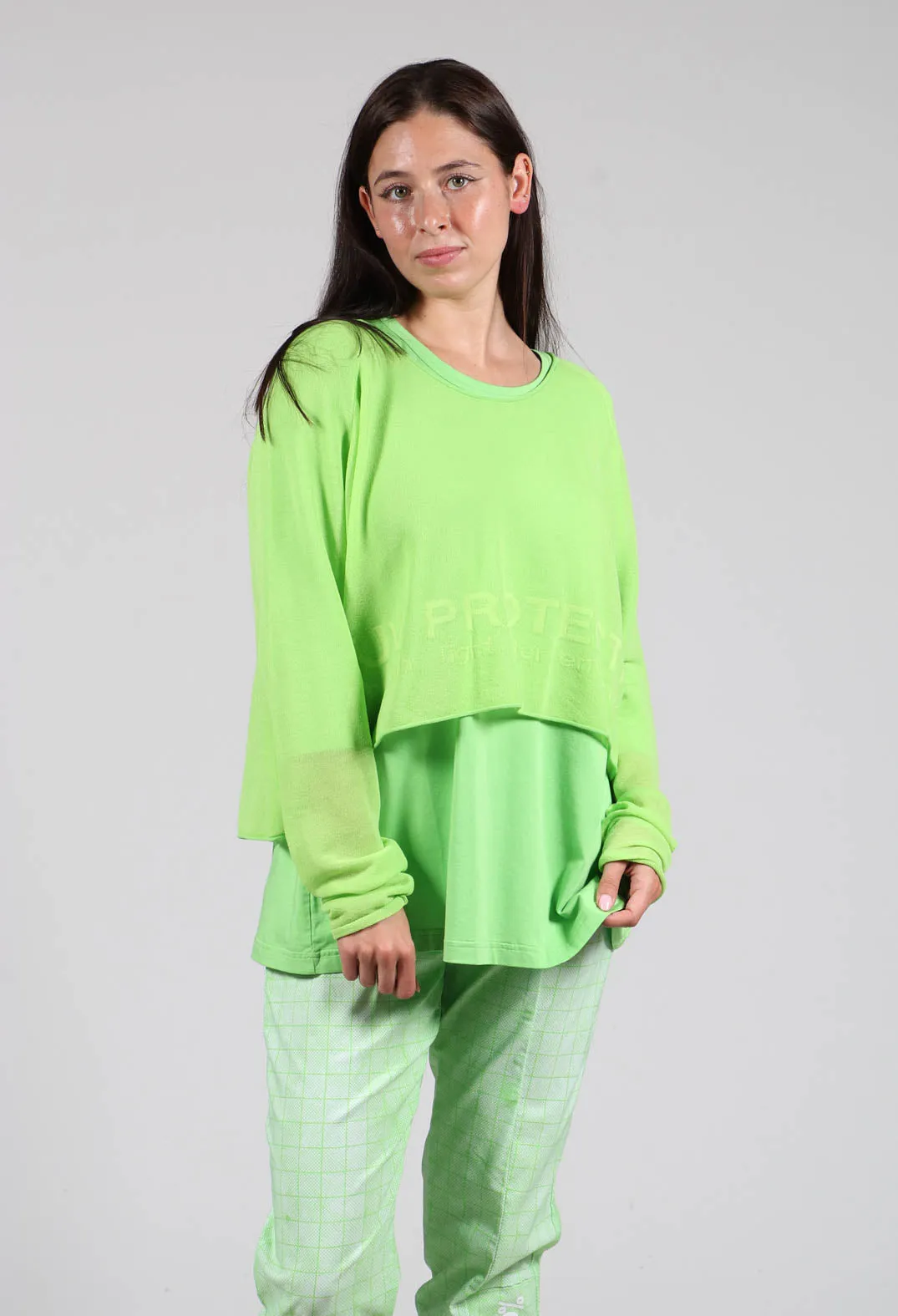 Cropped Jumper with Motif in Lime Jacquard