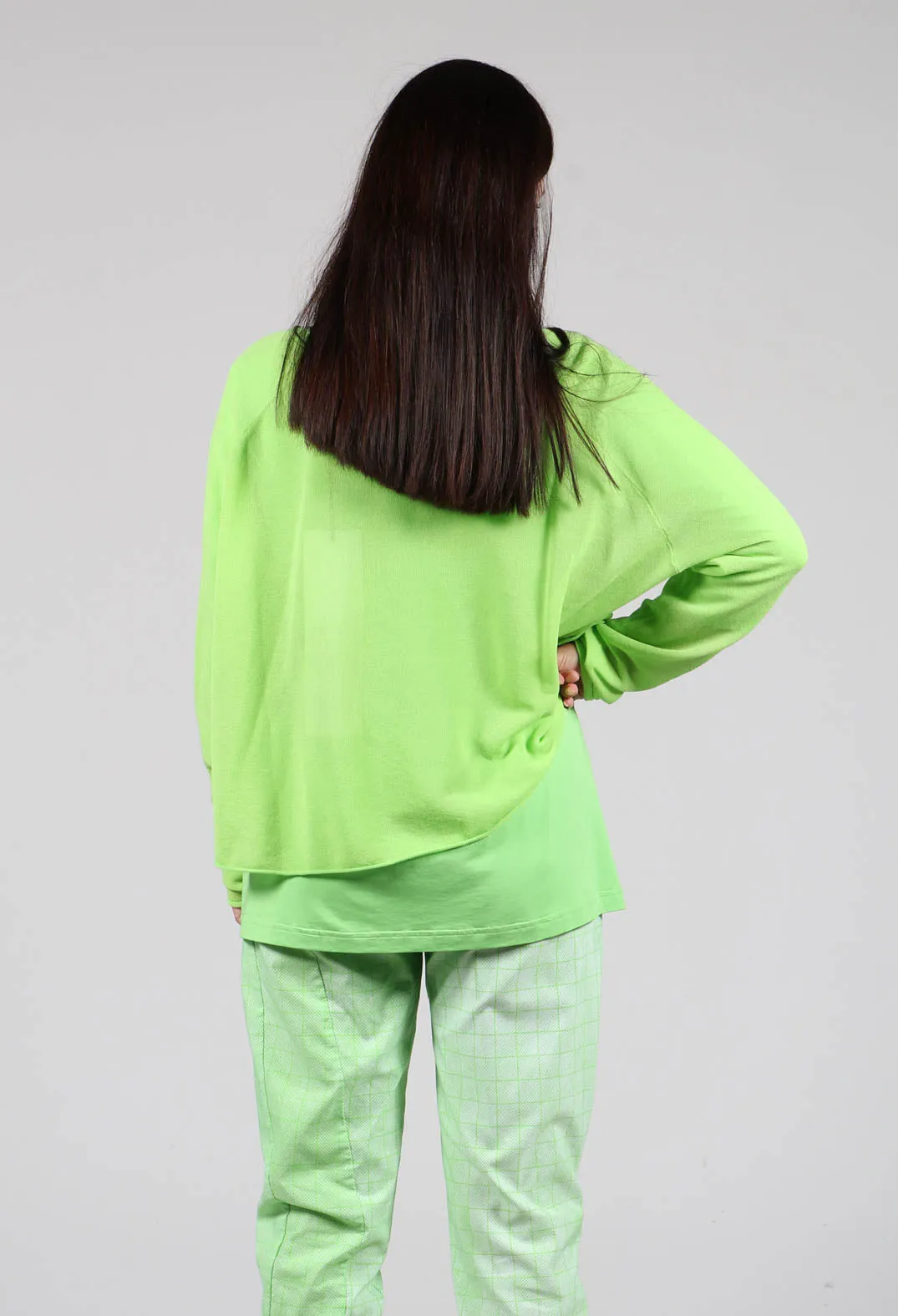 Cropped Jumper with Motif in Lime Jacquard