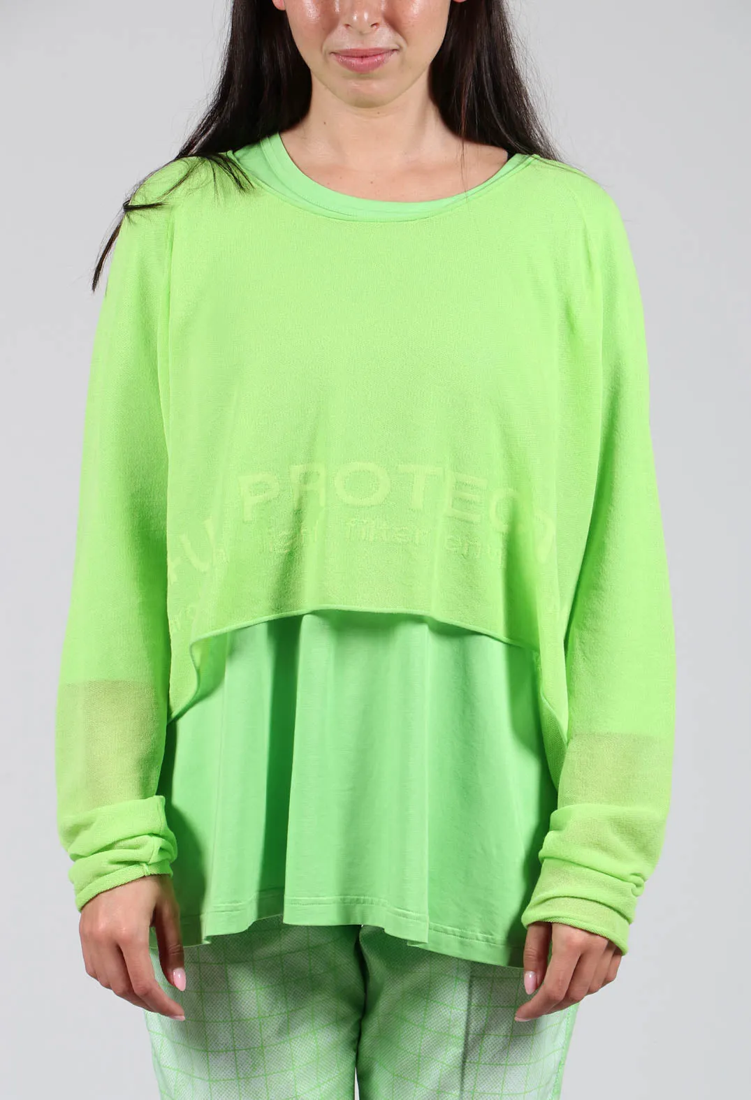 Cropped Jumper with Motif in Lime Jacquard