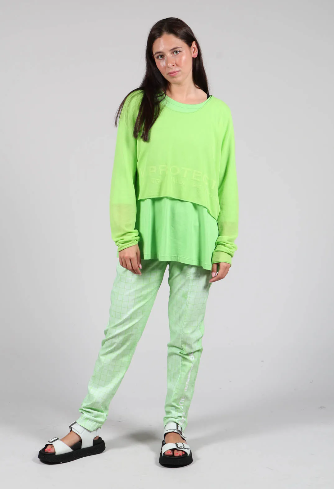 Cropped Jumper with Motif in Lime Jacquard