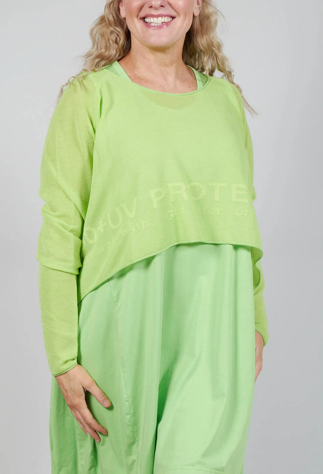 Cropped Jumper with Motif in Lime Jacquard