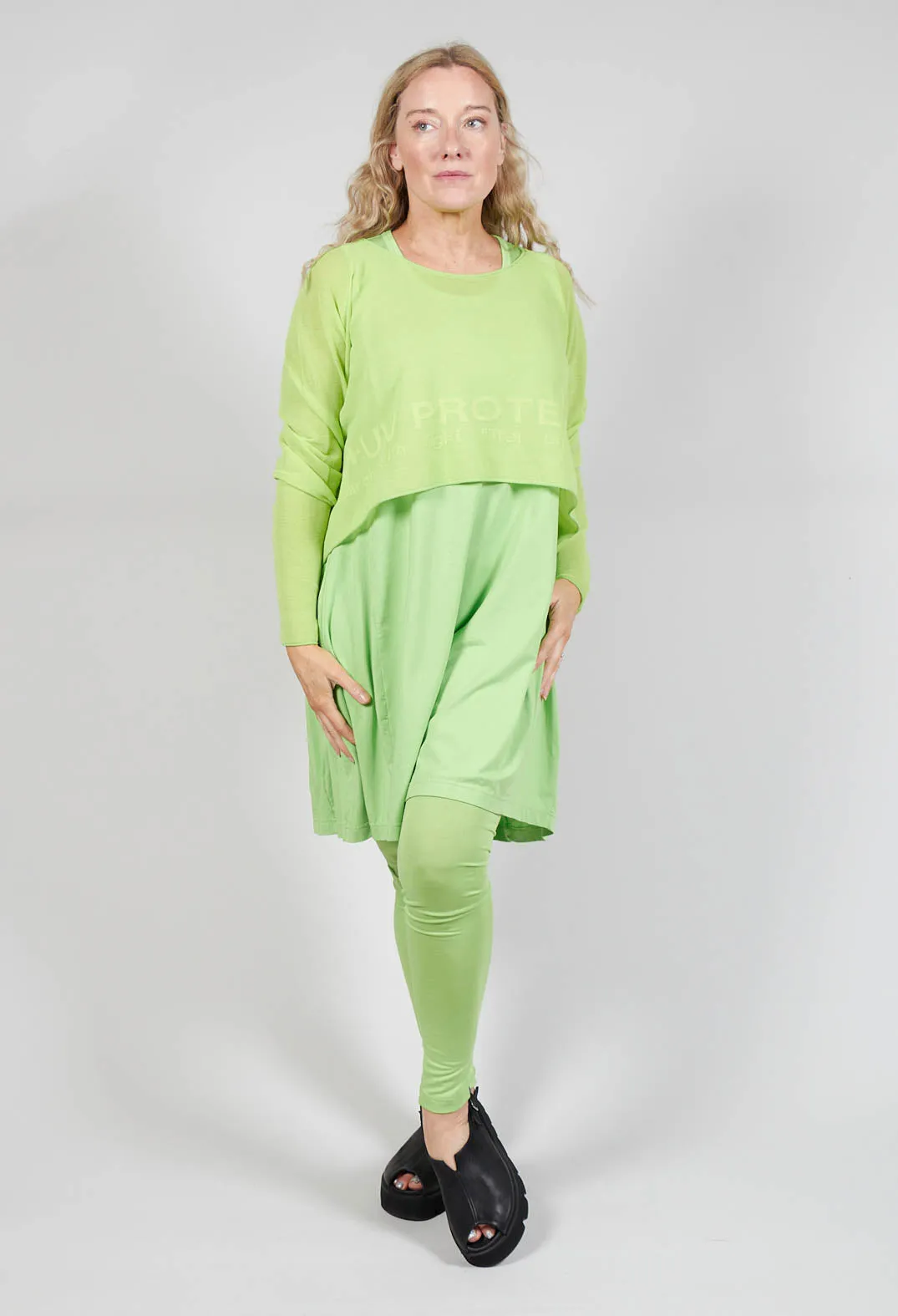 Cropped Jumper with Motif in Lime Jacquard