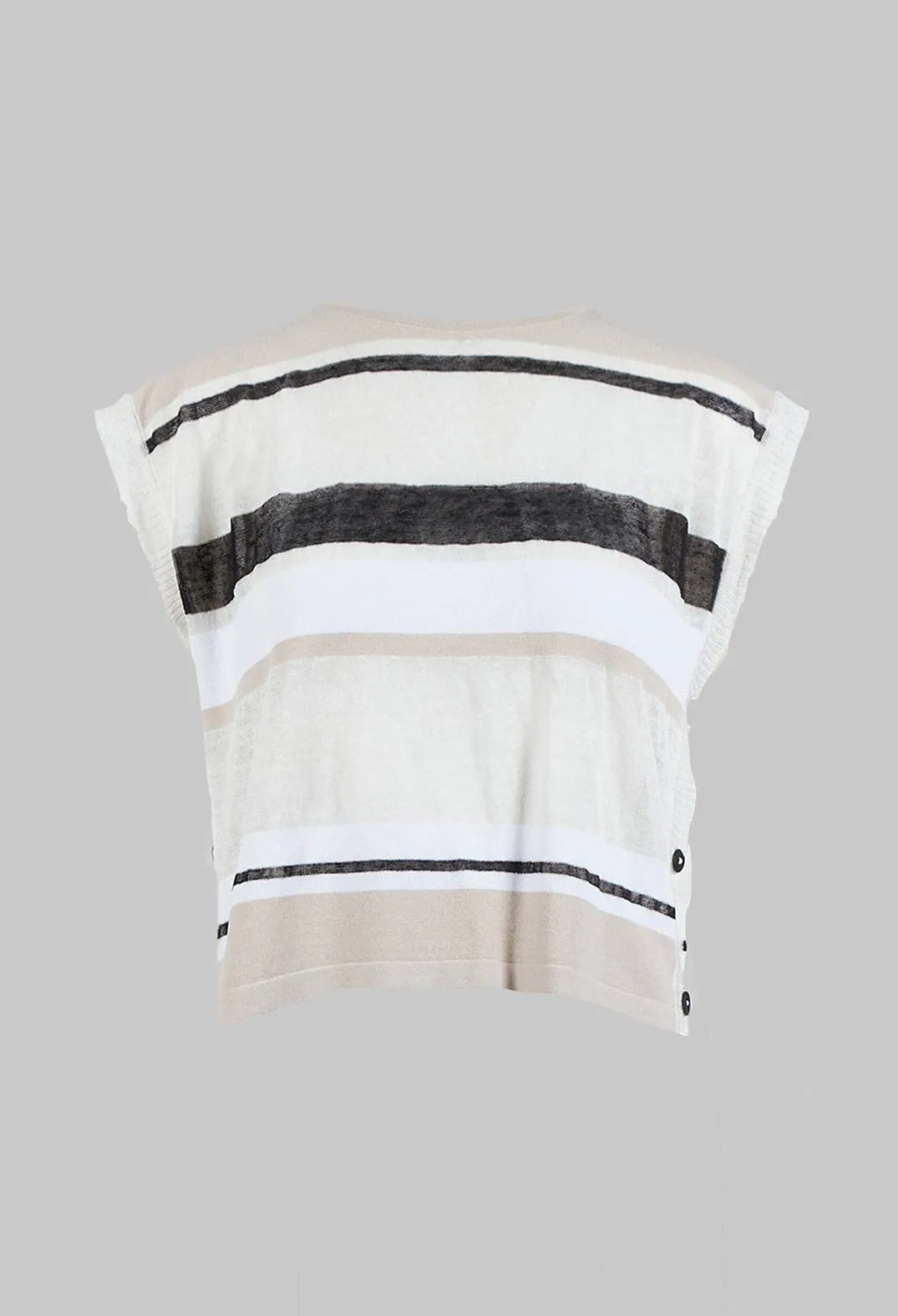 Cropped Knitted Top with Button Detail in Beige  Stripe