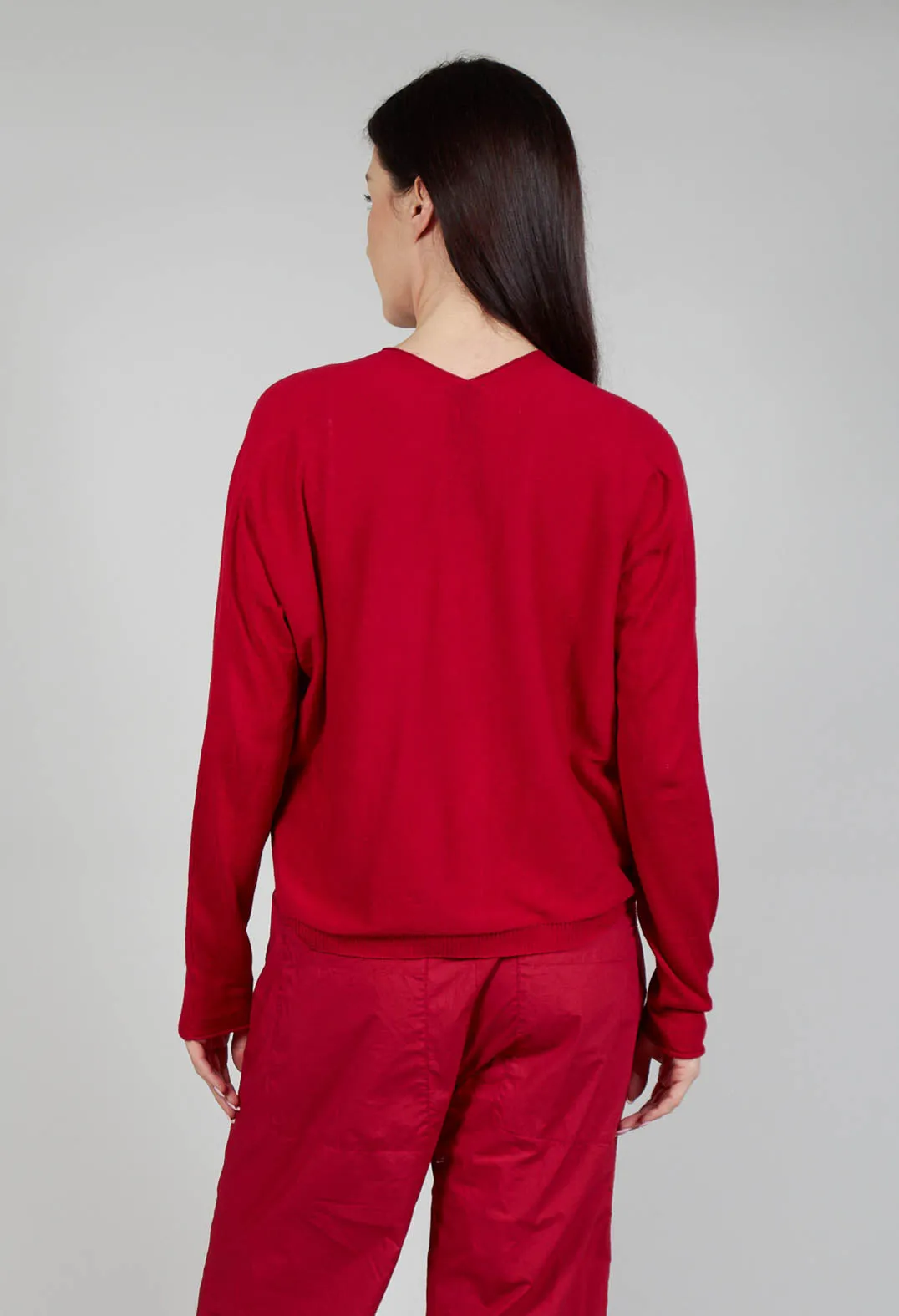 Cropped V Neck Jumper in Chili