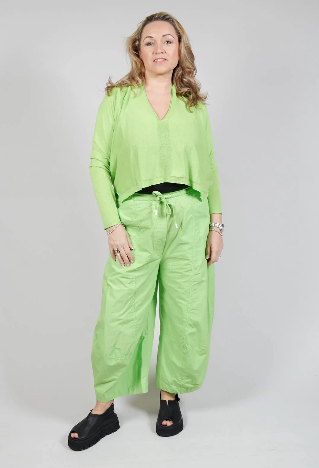 Cropped V Neck Jumper in Lime