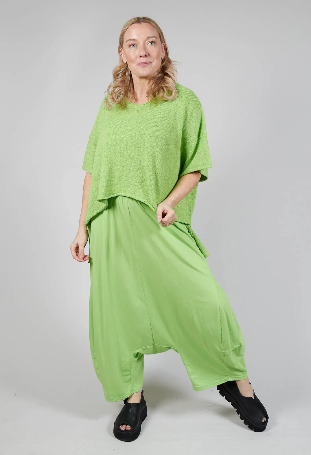 Curved Hem Jumper with Raw Edges in Lime