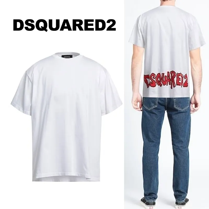 D SQUARED2  |Crew Neck Pullovers Cotton Short Sleeves Logo Luxury