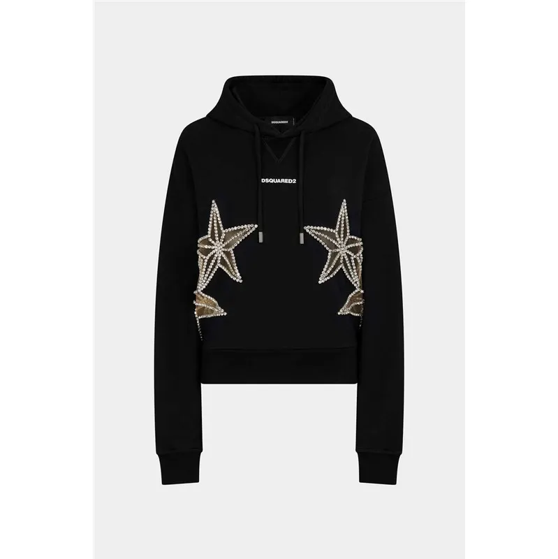 D SQUARED2  |Star Long Sleeves Plain Cotton Logo Hoodies & Sweatshirts