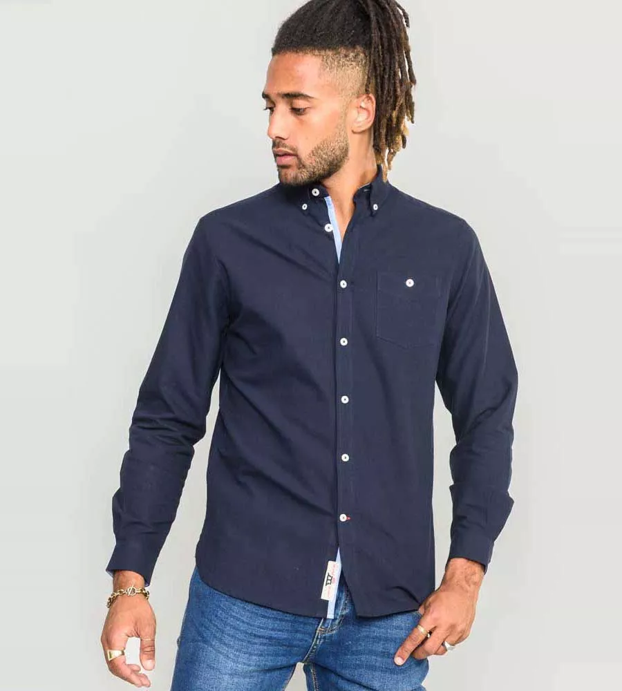 D555 Tall Mens Navy Oxford Shirt With Long Sleeves (COLCHESTER-1)