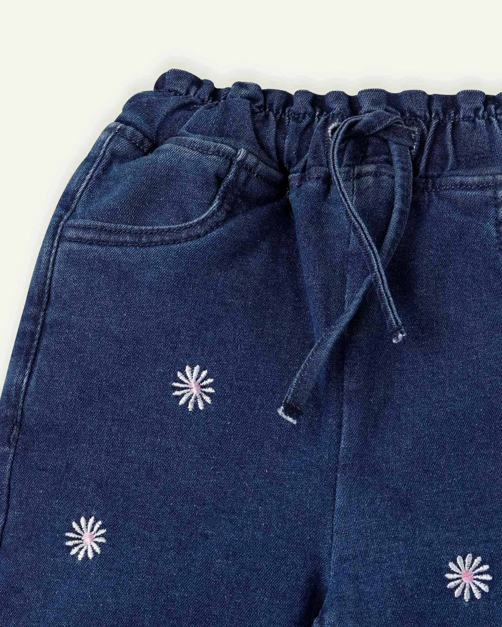 Embroidered Daisy Pull Up Jeans