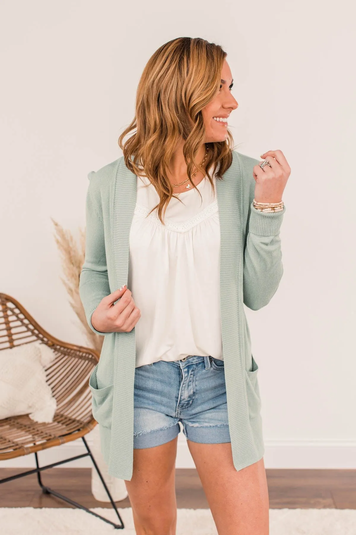 Essential Cardigan- Dusty Sage