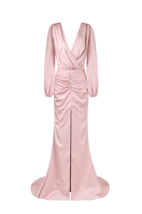 Fancy misty rose silk maxi evening dress