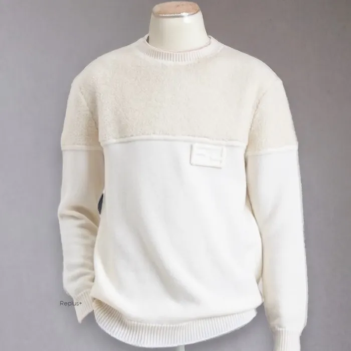 FENDI  |Crew Neck Pullovers Wool Silk Long Sleeves Plain Logo Luxury