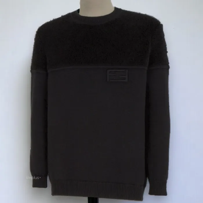 FENDI  |Crew Neck Pullovers Wool Silk Long Sleeves Plain Logo Luxury