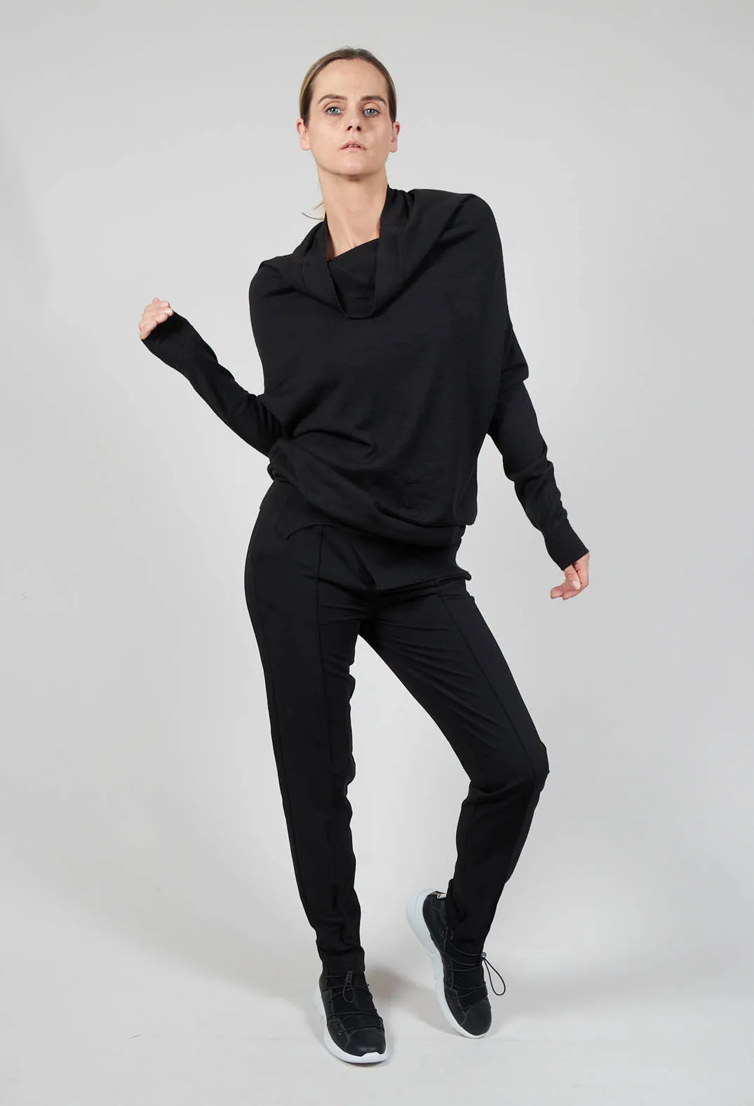 Fine Knit Oversized Jumper in Black