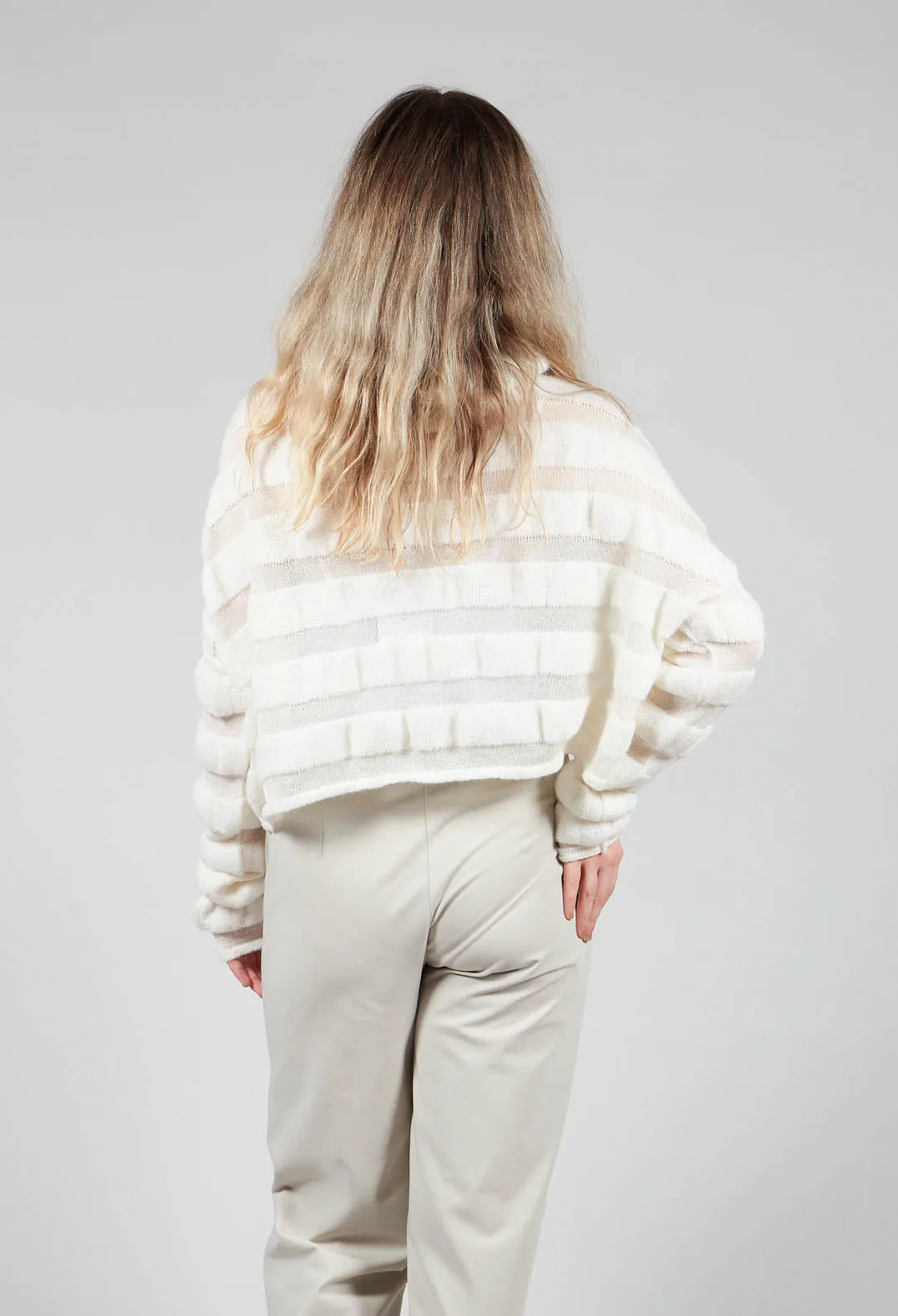 Funnel Neck Jumper with Stripe in Cream