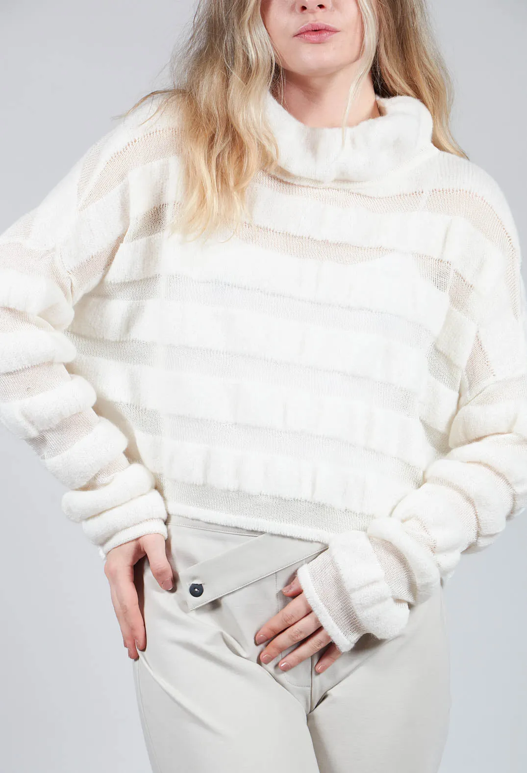 Funnel Neck Jumper with Stripe in Cream