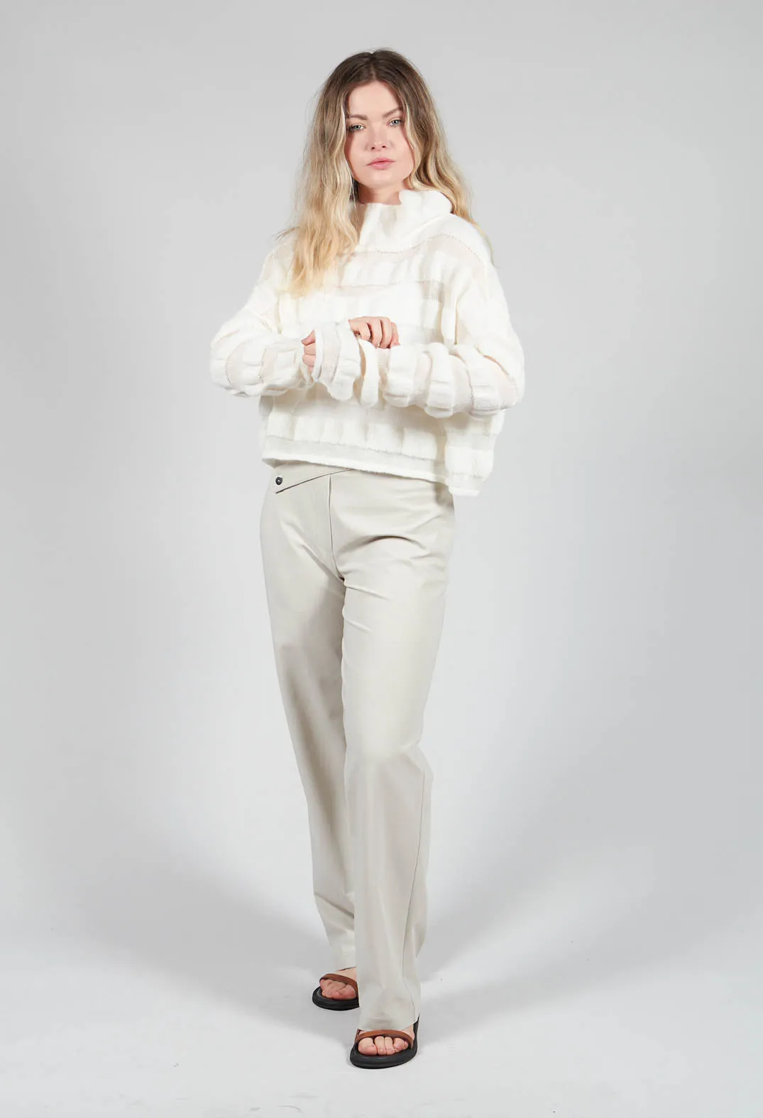 Funnel Neck Jumper with Stripe in Cream