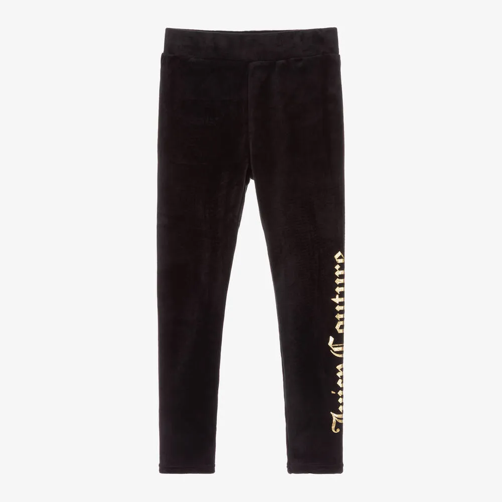 Girls Black Velour Leggings