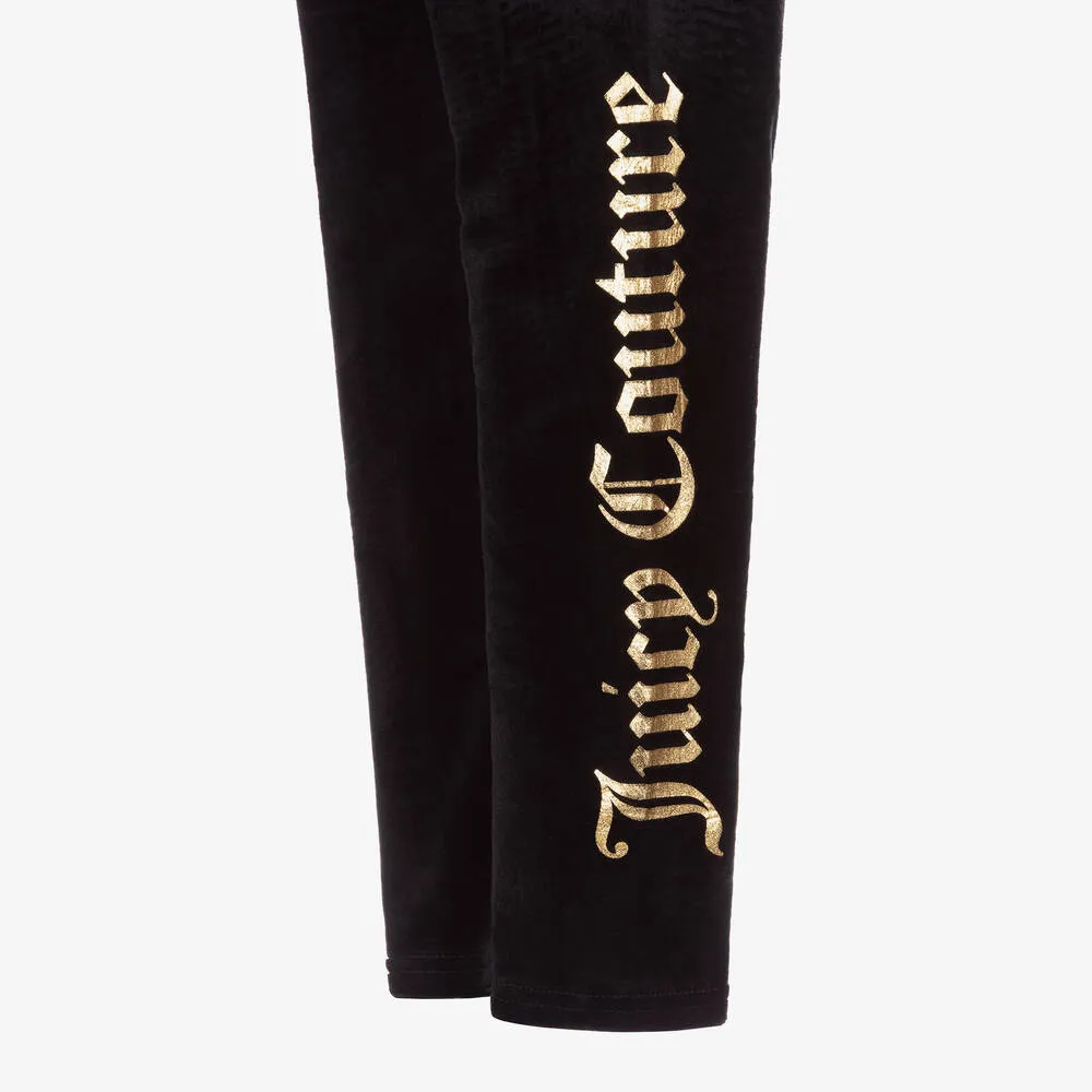 Girls Black Velour Leggings